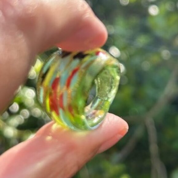 HAND BLOWN GLASS Green Multi Color Abstract Design RING - Picture 5 of 10